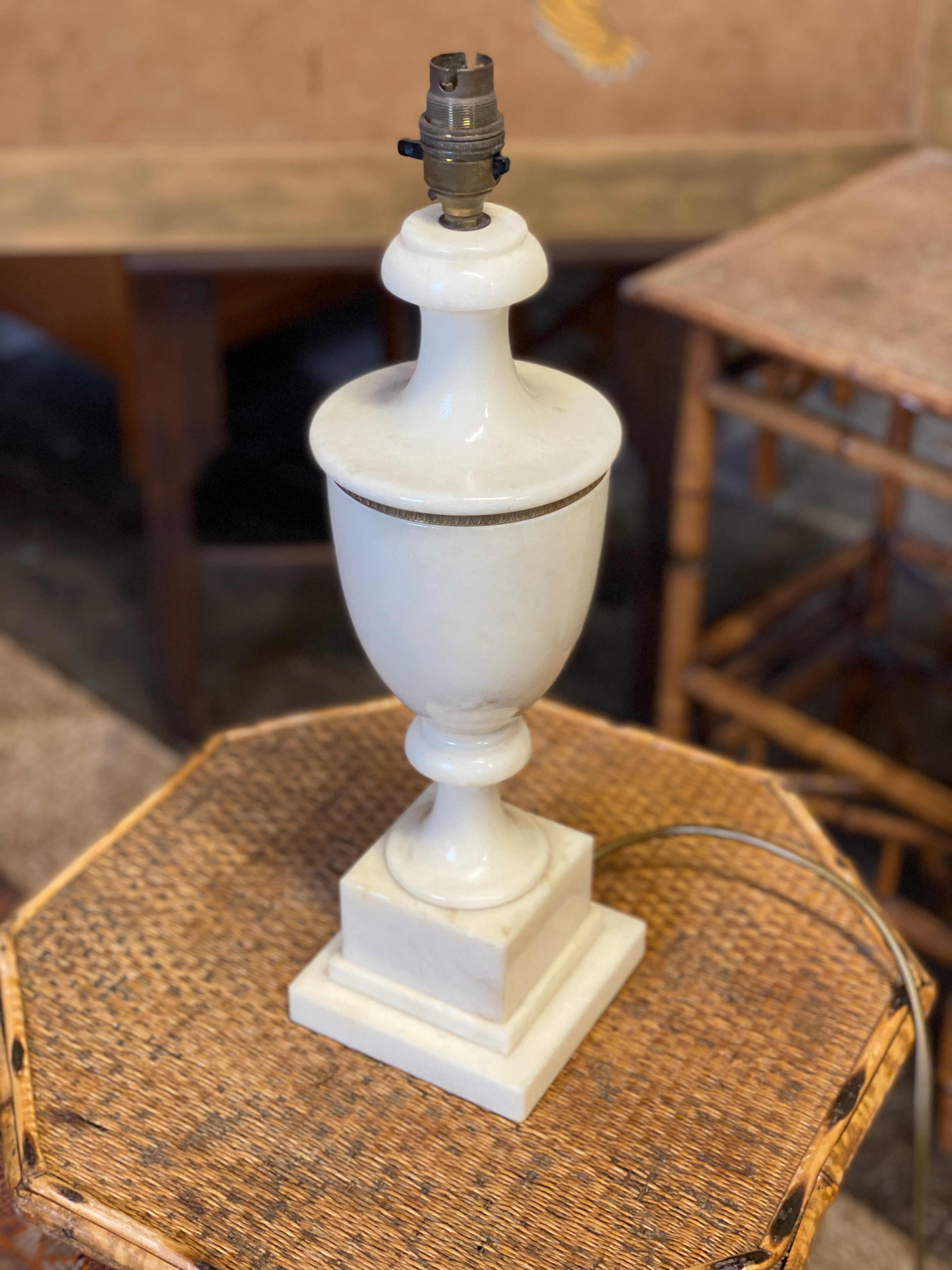 Large Alabaster Table Lamp with Gilt Edge