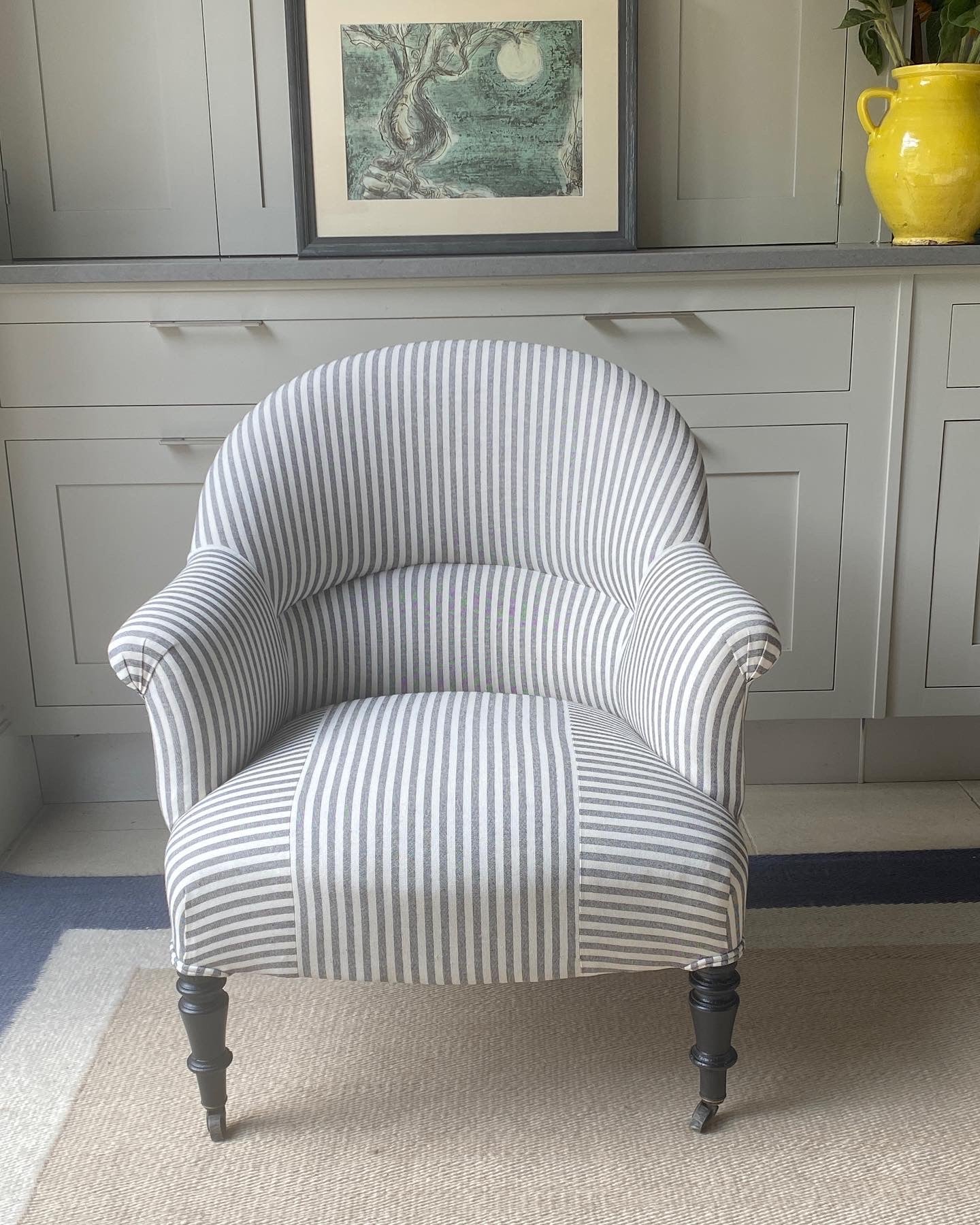 Late C19th French Chair in Black & White Ticking