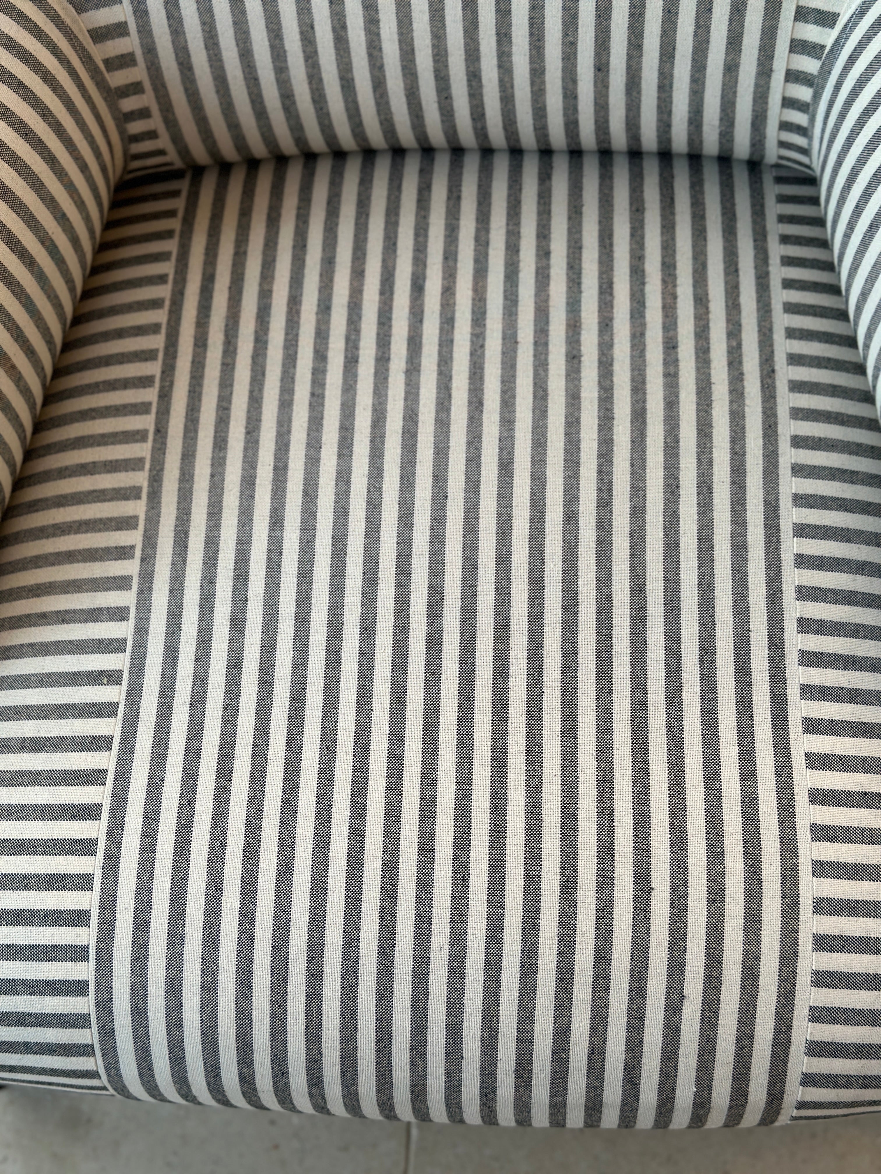 A Large Nap 3 Square Back Chair in Charcoal and White Ticking