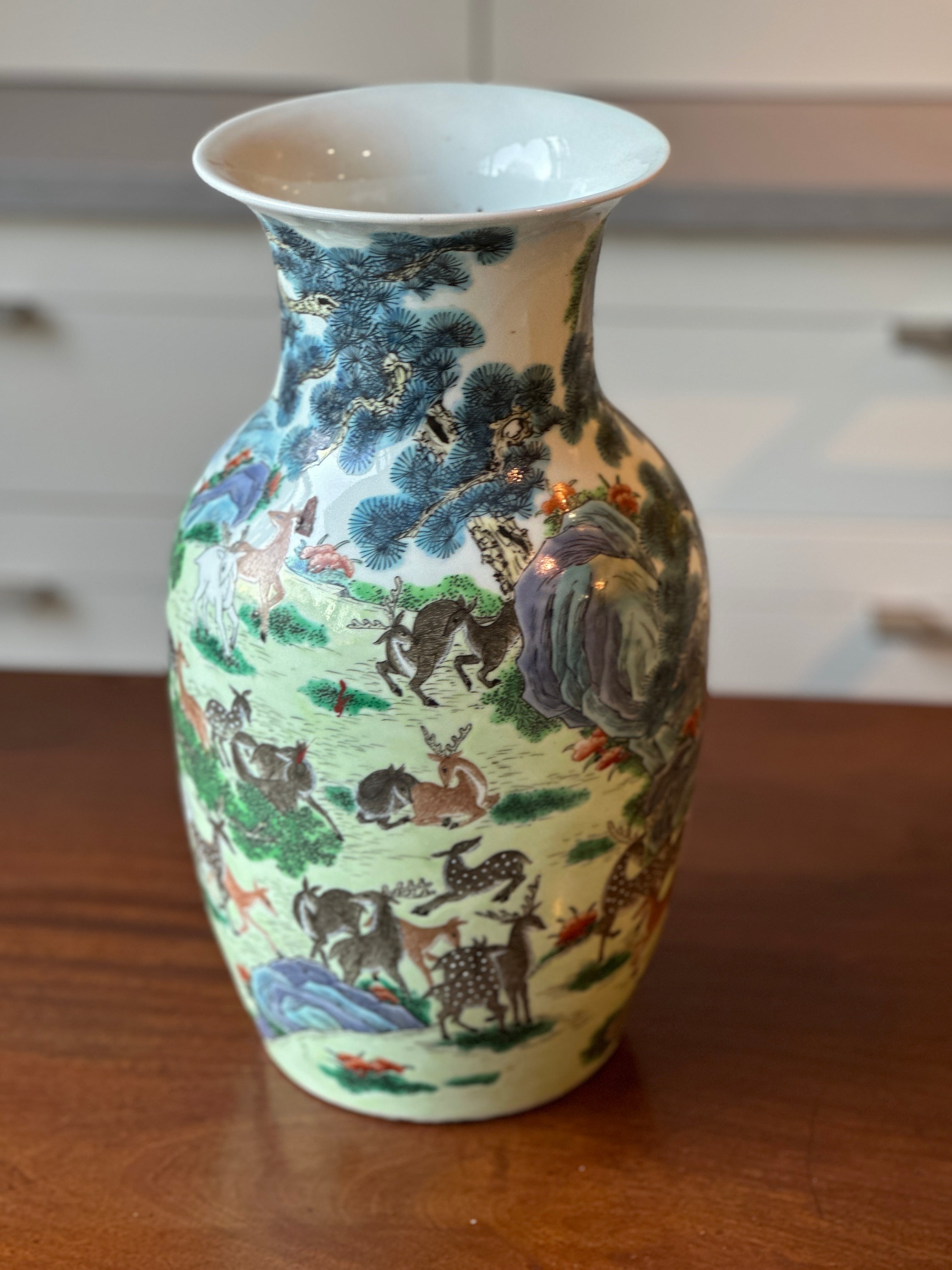 Polychrome Chinese Vase with Forest Scenes