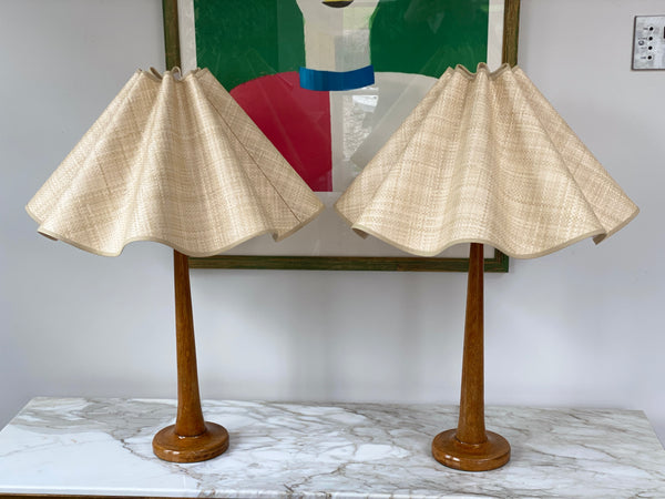 Lovely Pair of Honeyed Oak Table Lamps