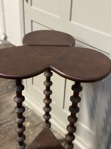 Interesting C19th French trefoil wine table with modern leather top.