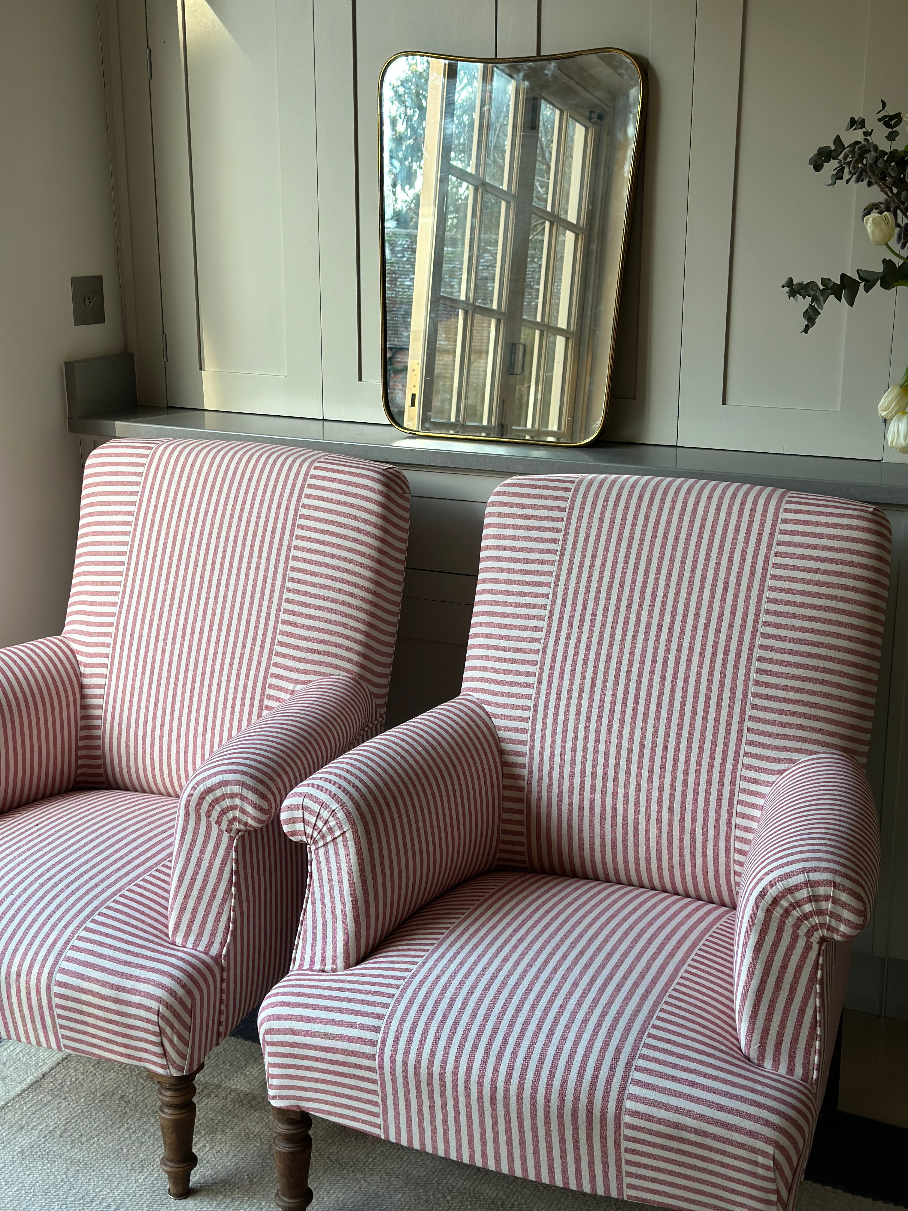 Pair of Nap III Square Back Chairs in Red and White