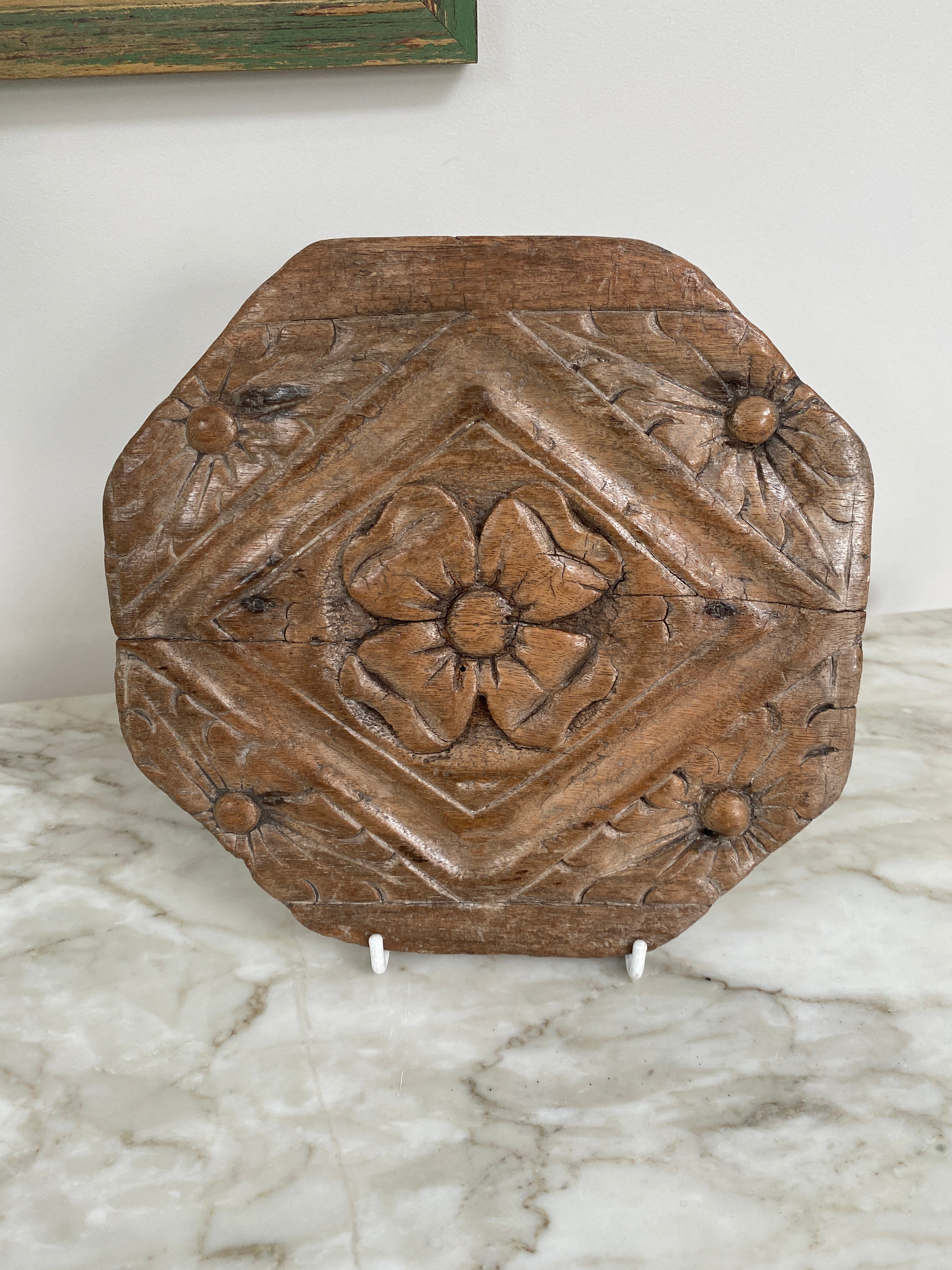 C17th Octagonal Carved Limewood Panel with Yorkshire Rise