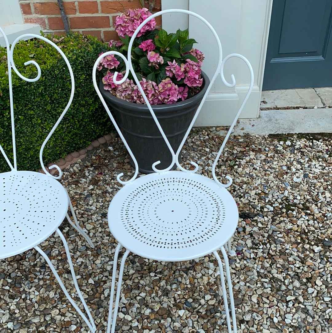 Pair of Vintage French Painted Metal Garden Chairs