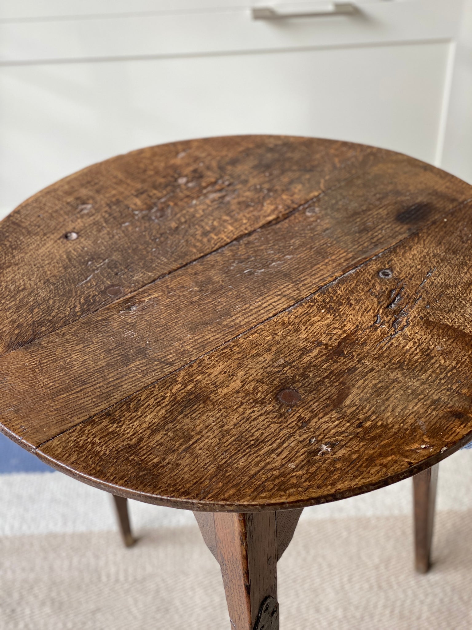 Dark Oak Cricket Table with Historic Repairs