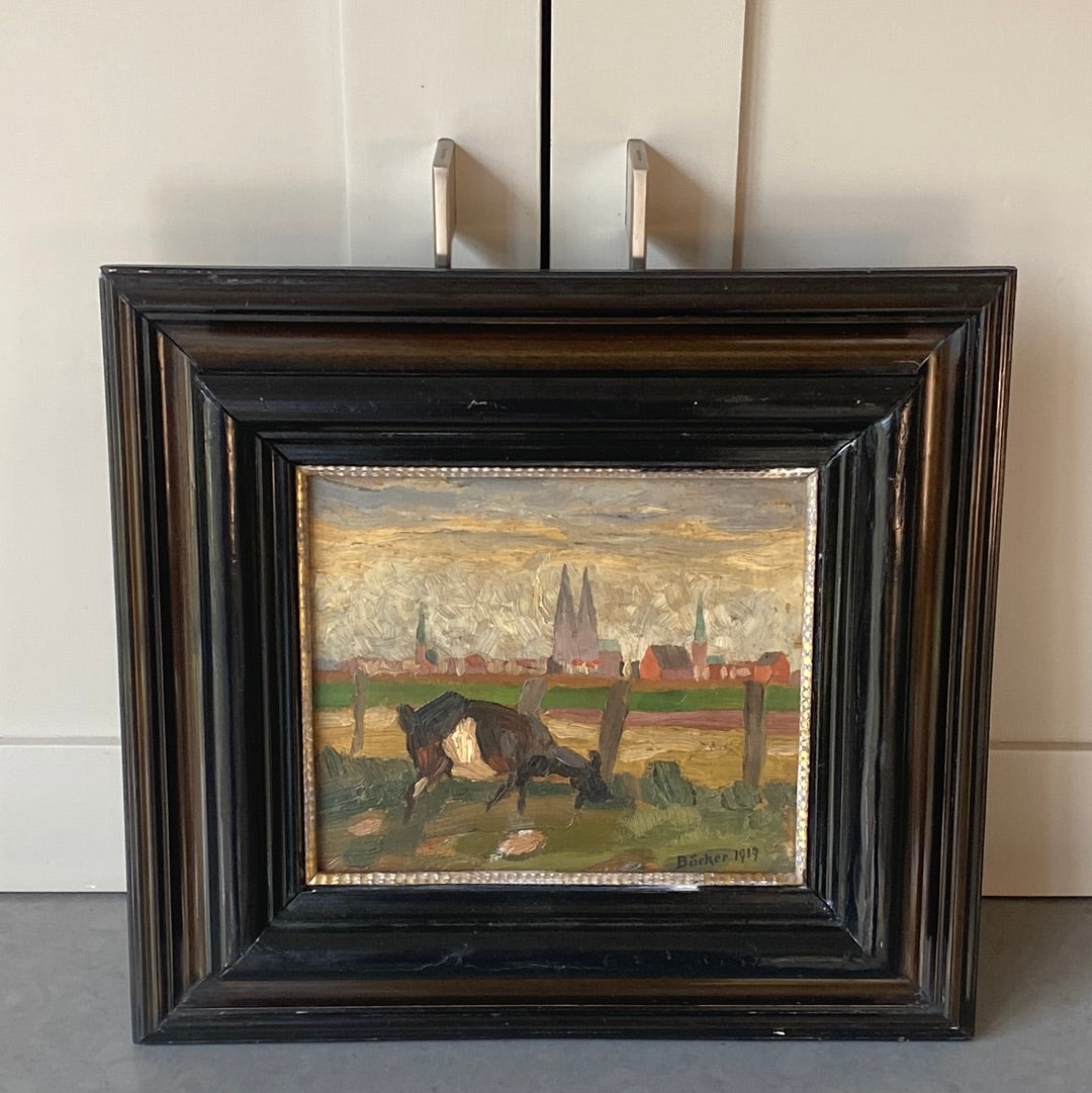 Small Naive Swedish Painting signed Borker 1919