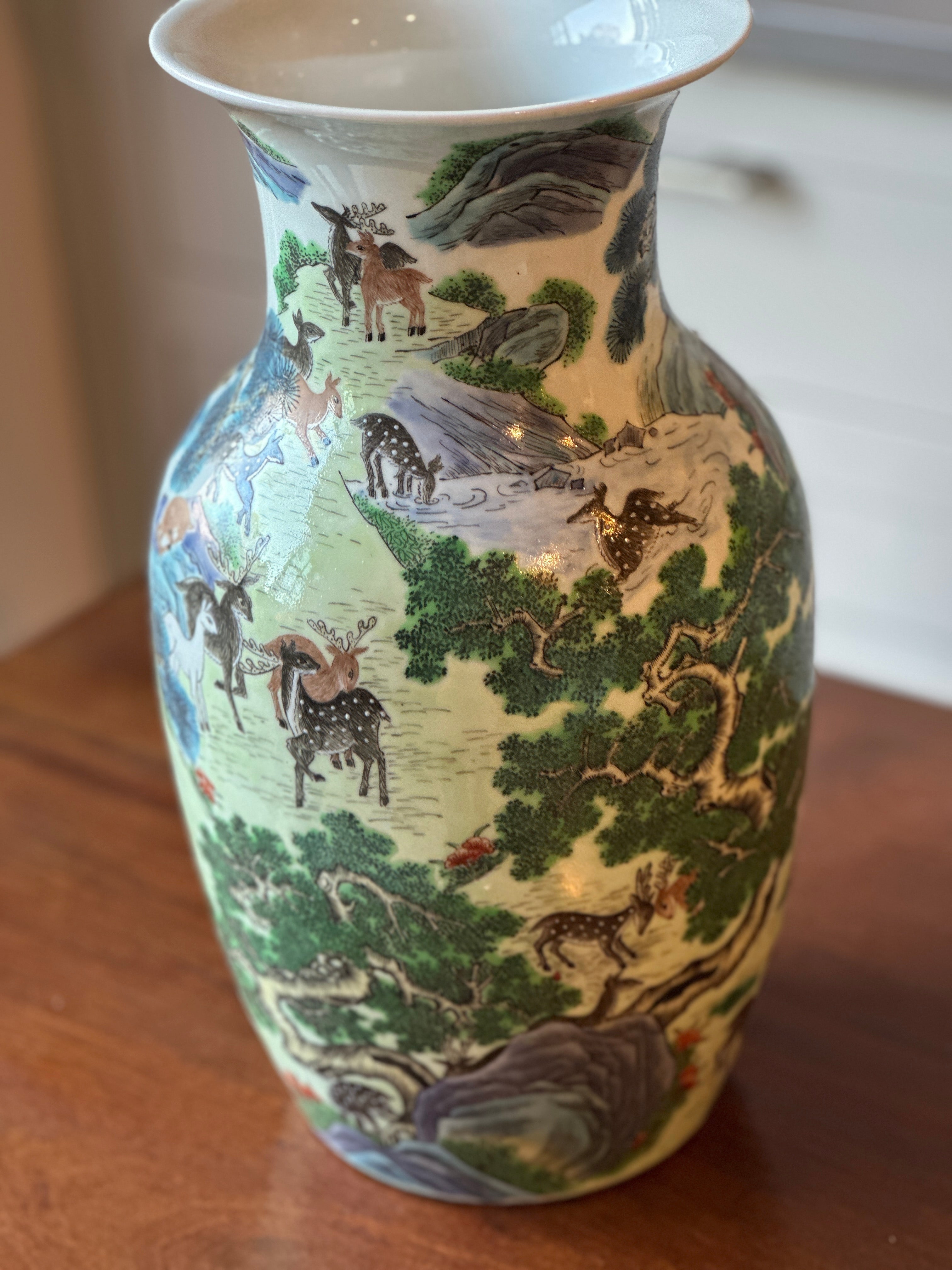 Polychrome Chinese Vase with Forest Scenes