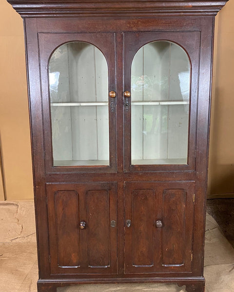 Large Glazed Pine Cabinet with Original Glass Plate