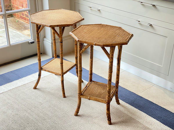 Pair of octagonal cane plant tables