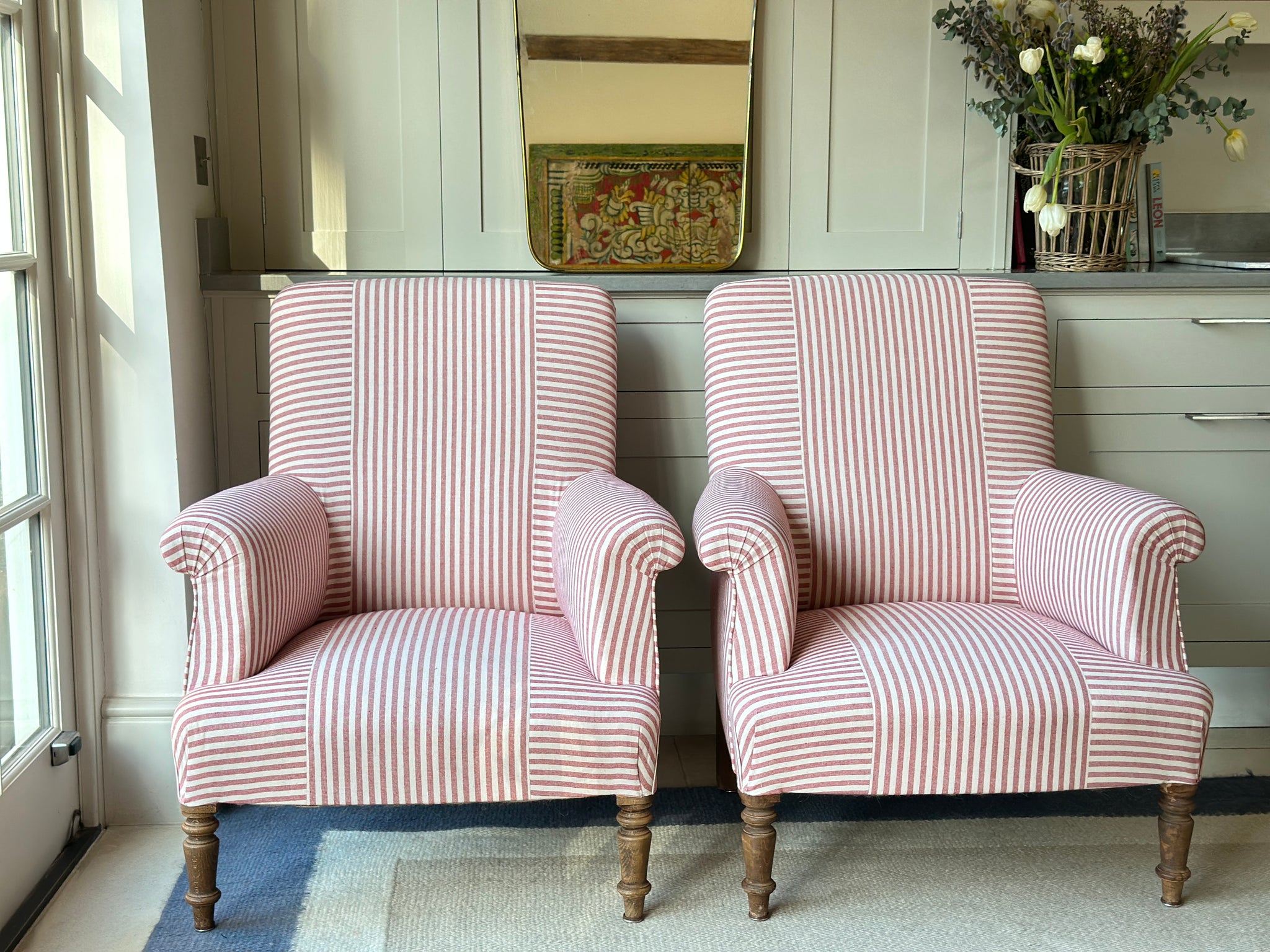 Pair of Nap III Square Back Chairs in Red and White