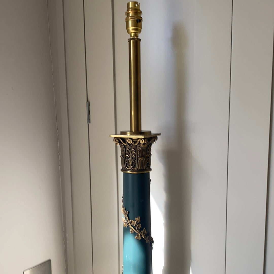 Large Vintage Dark Green & Brass Column lamp