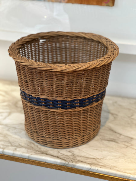 Wicker Planter with Blue Accents