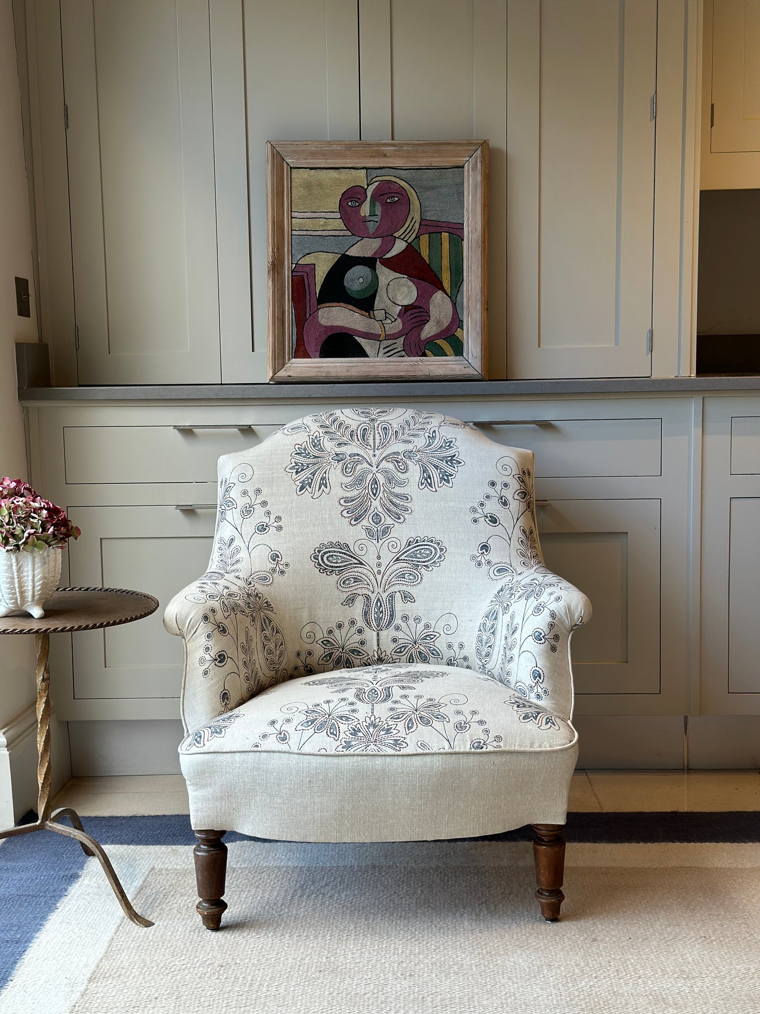 Vintage French Tub Chair in Guy Goodfellow Remy Indigo