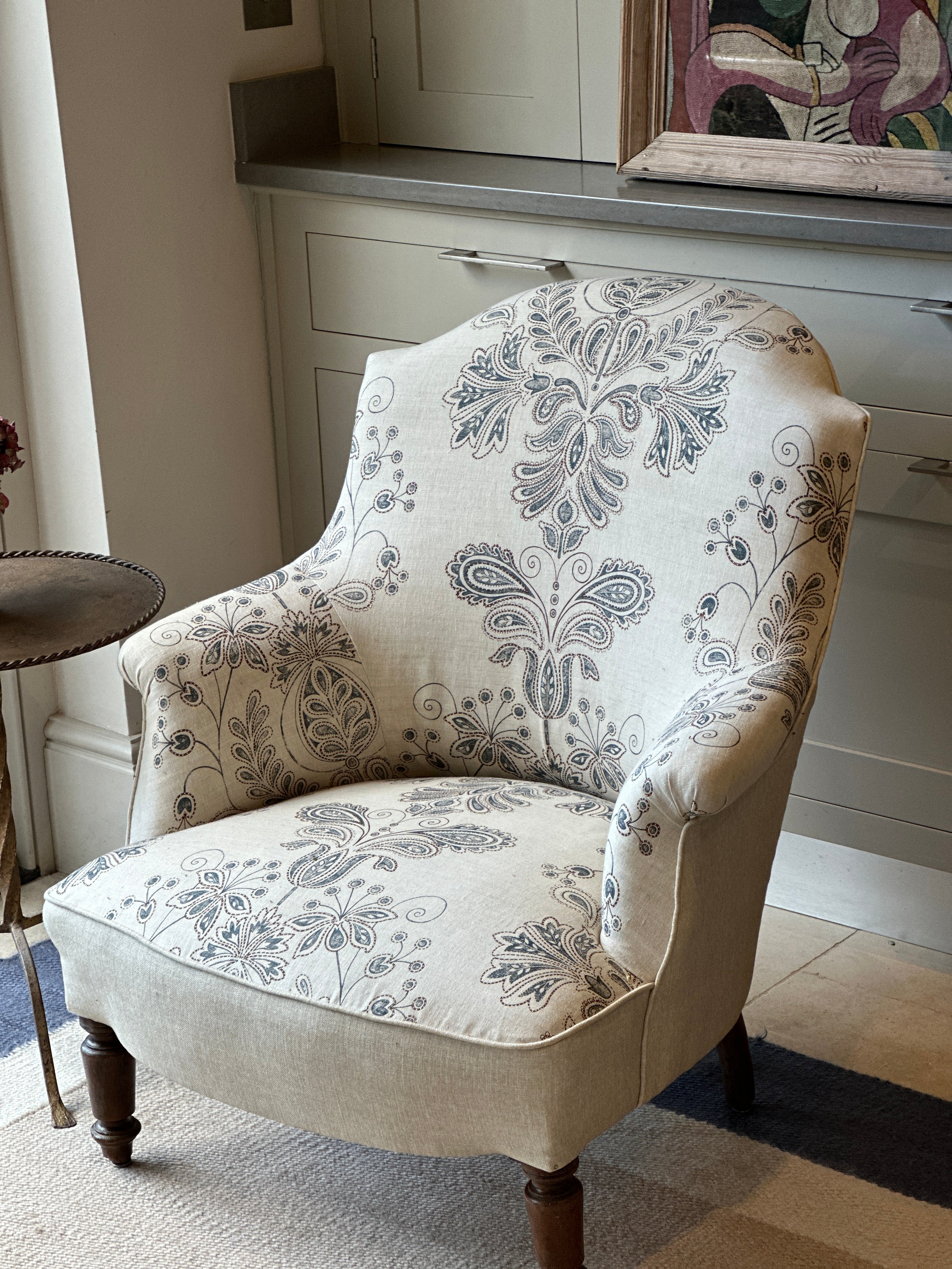 Vintage French Tub Chair in Guy Goodfellow Remy Indigo