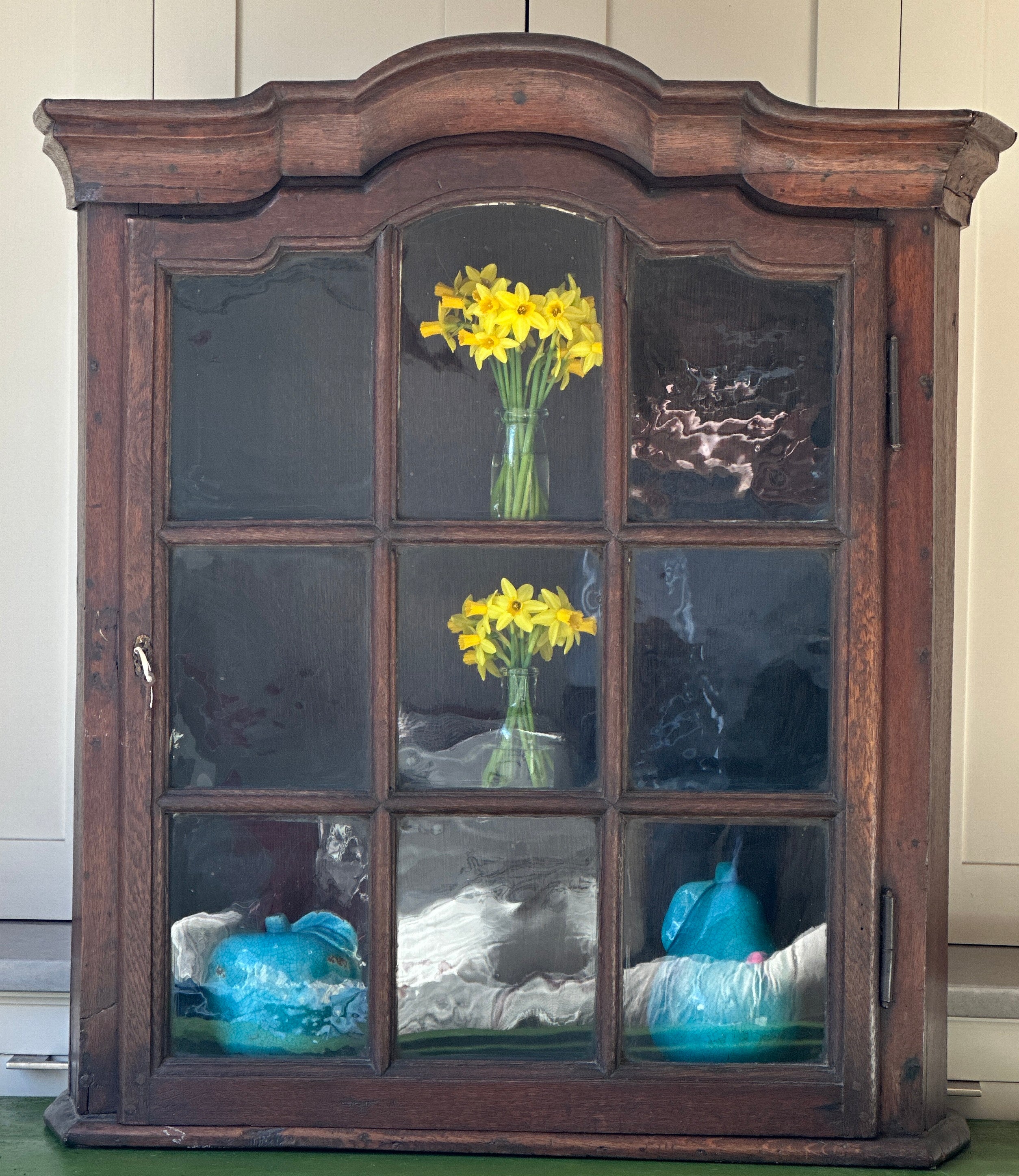 Antique Dark Oak Glazed Cabinet