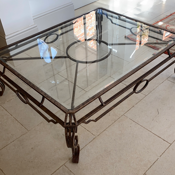 Large vintage glass topped table