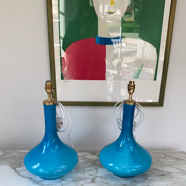 Pair of Vintage Holmegaard Table Lamps Turquoise