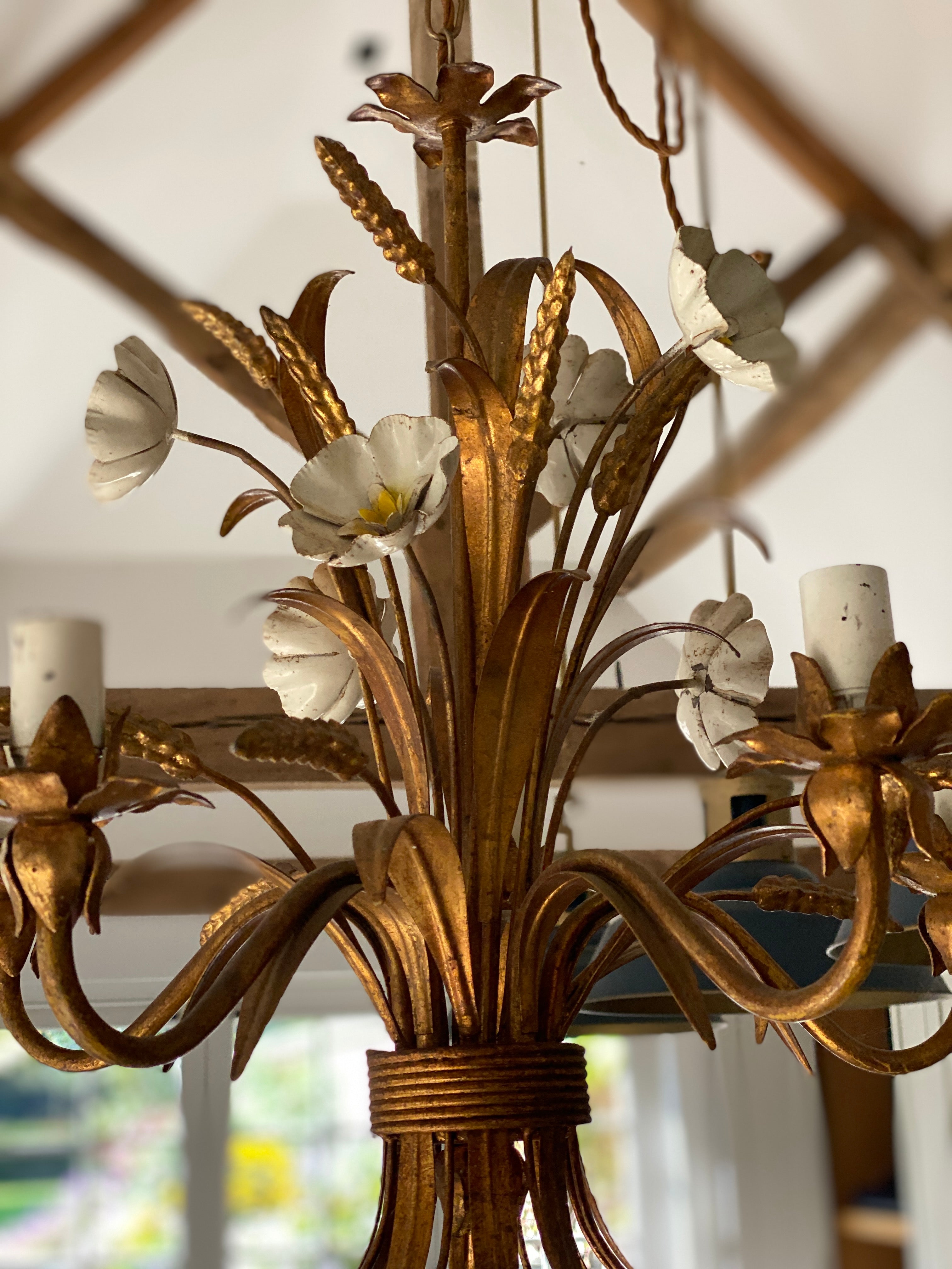 Lovely Floral Vintage Toleware Chandelier