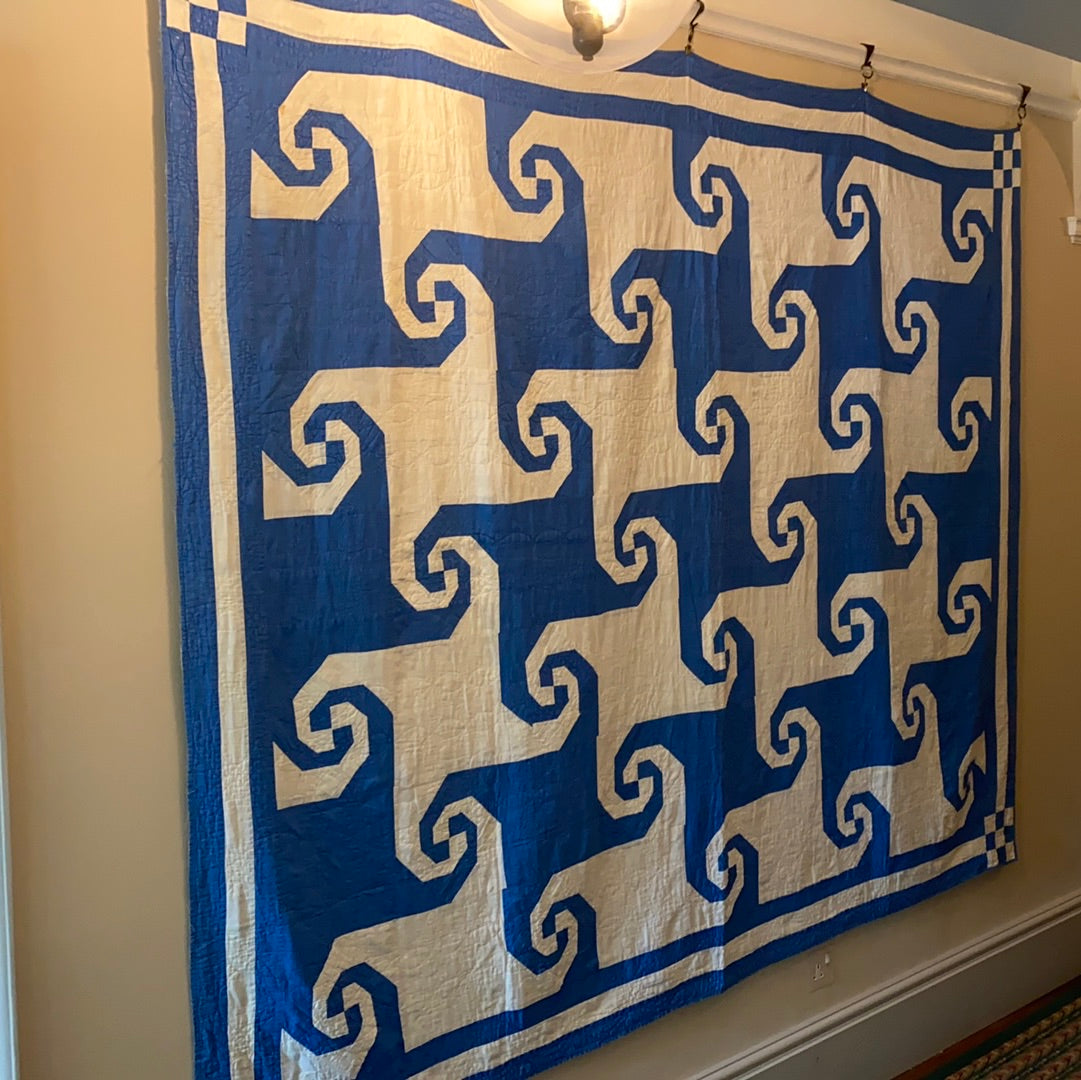 Beautiful Antique American Quilt 1890's  - Cobalt Blue & White