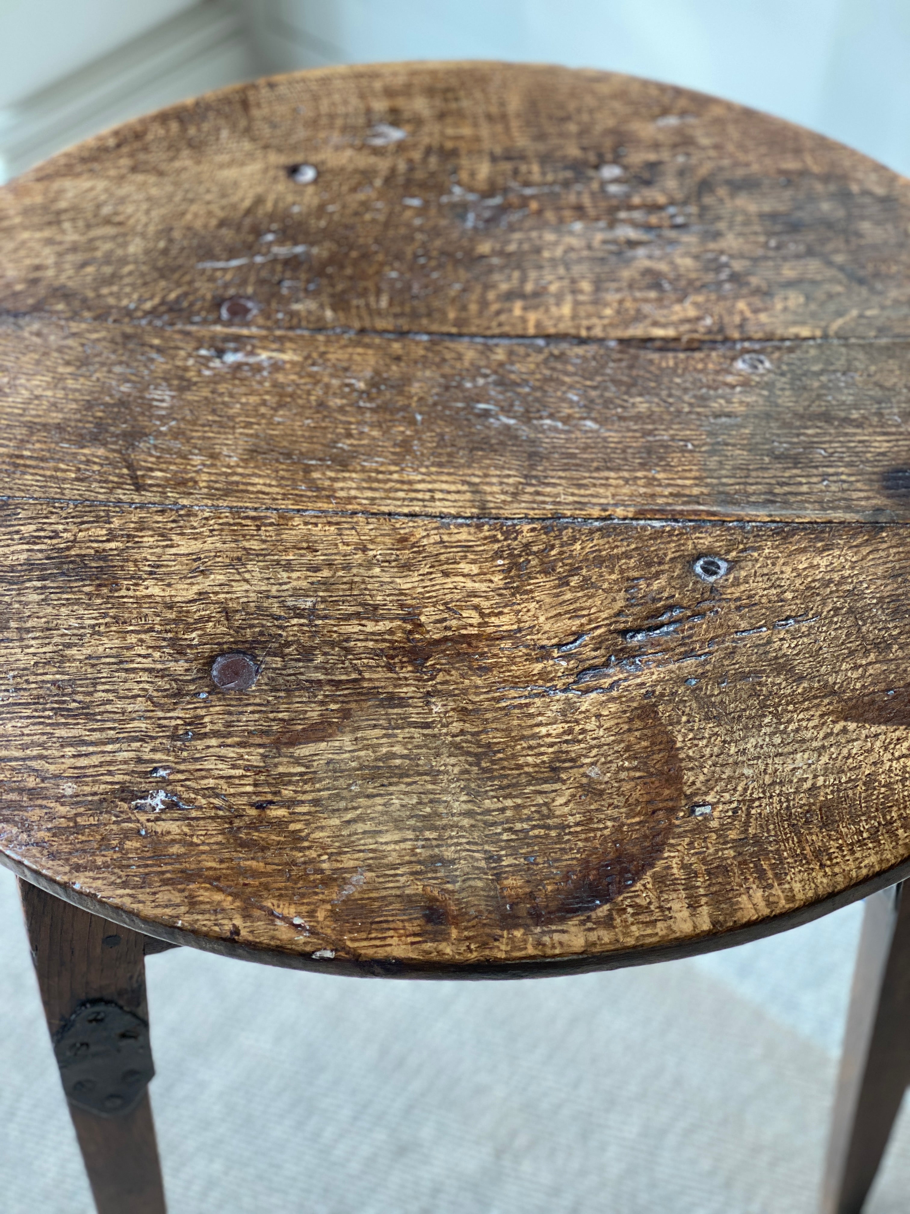 Dark Oak Cricket Table with Historic Repairs