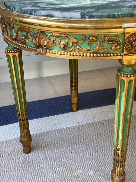 Green and Gilt Side Table with Green Marble top