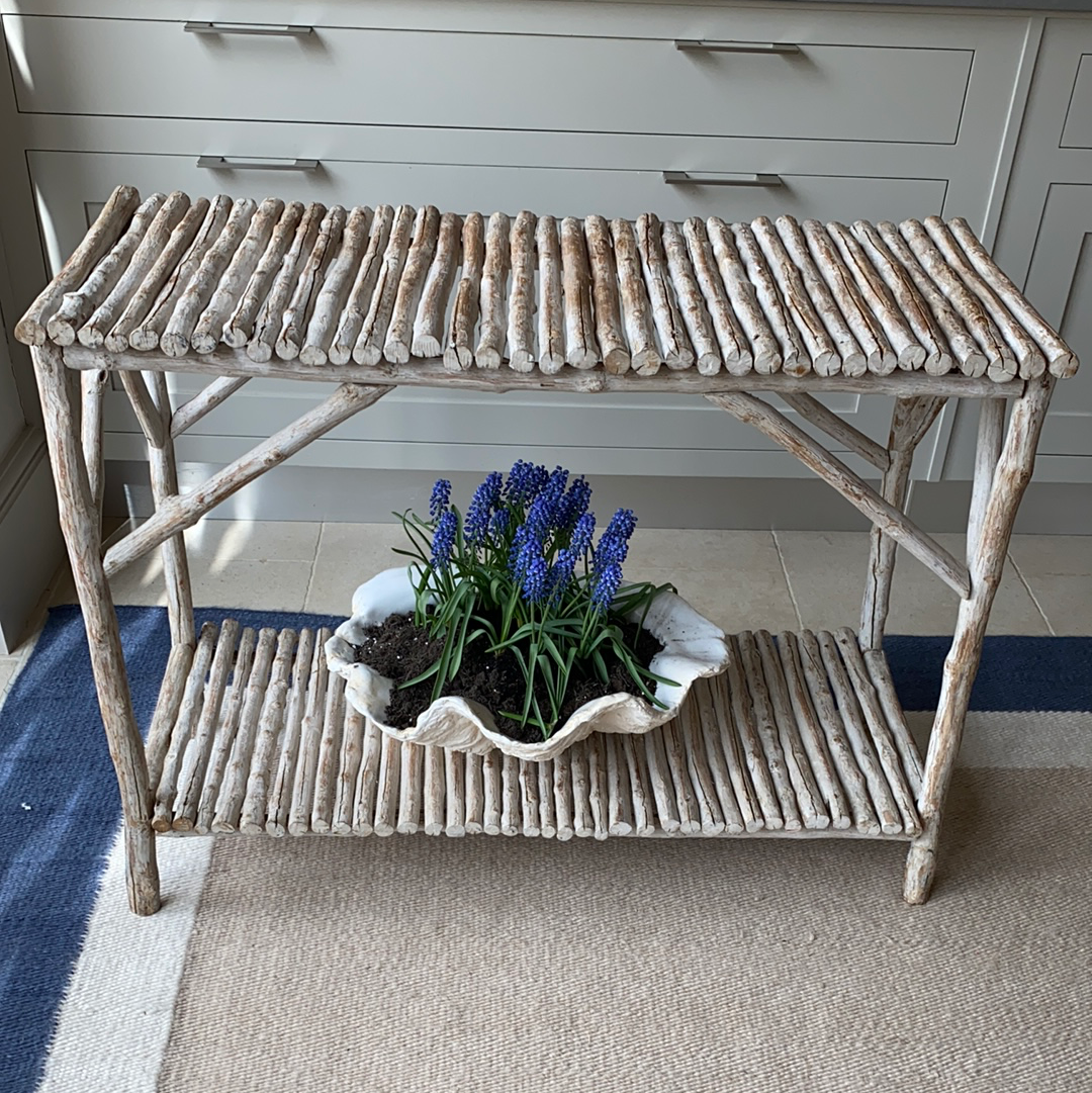 Painted Heavy Twig Console Table with Shelf