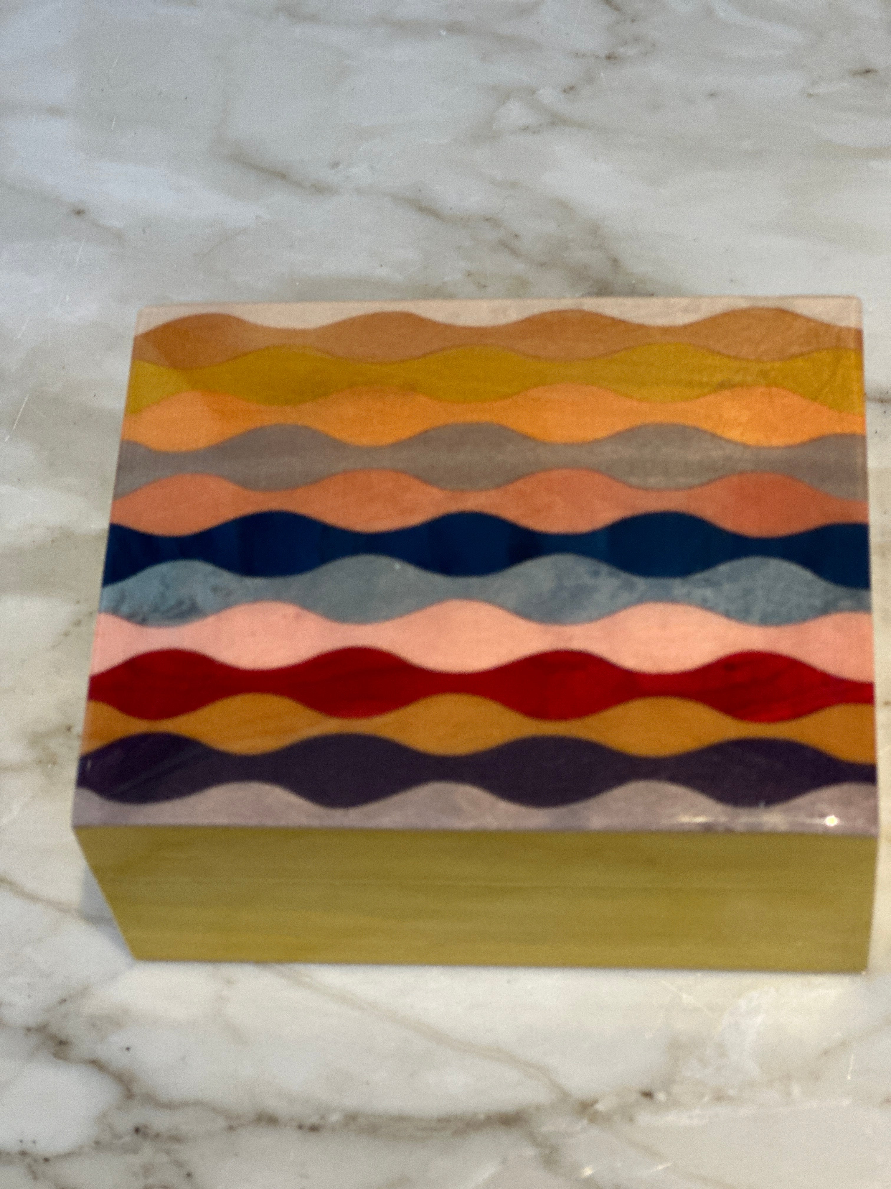 Small Marquetry Box -Rainbow Link Yellow