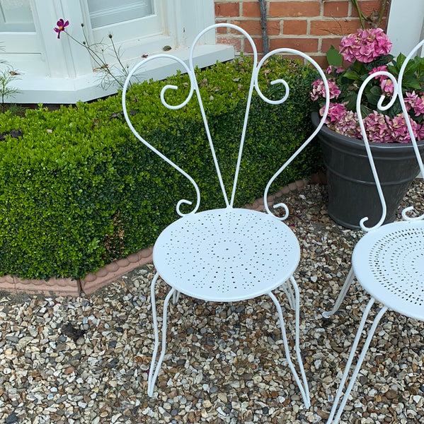 Pair of Vintage French Painted Metal Garden Chairs