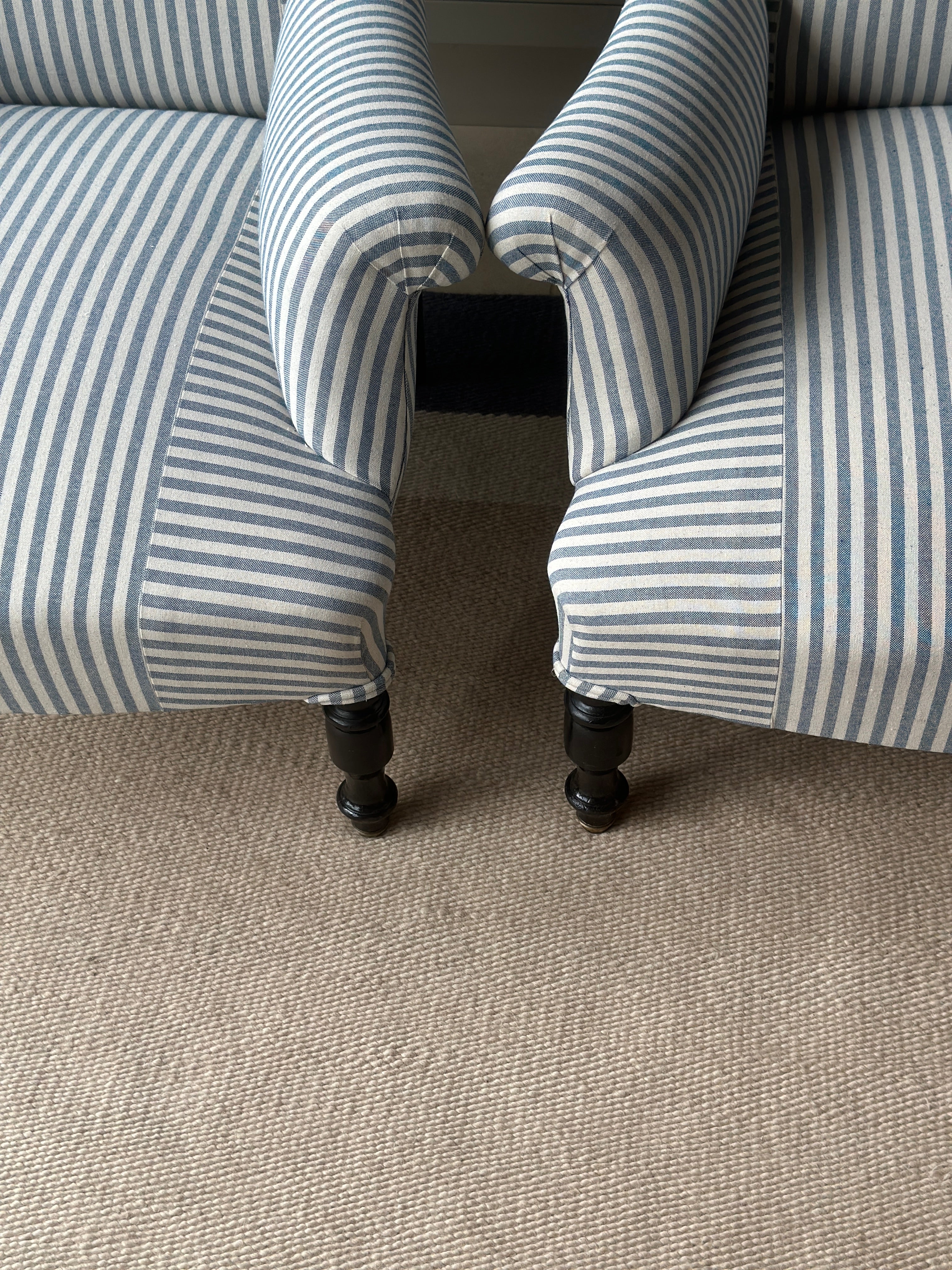 Pair of Nap 3 Armchairs in Blue & White Ticking