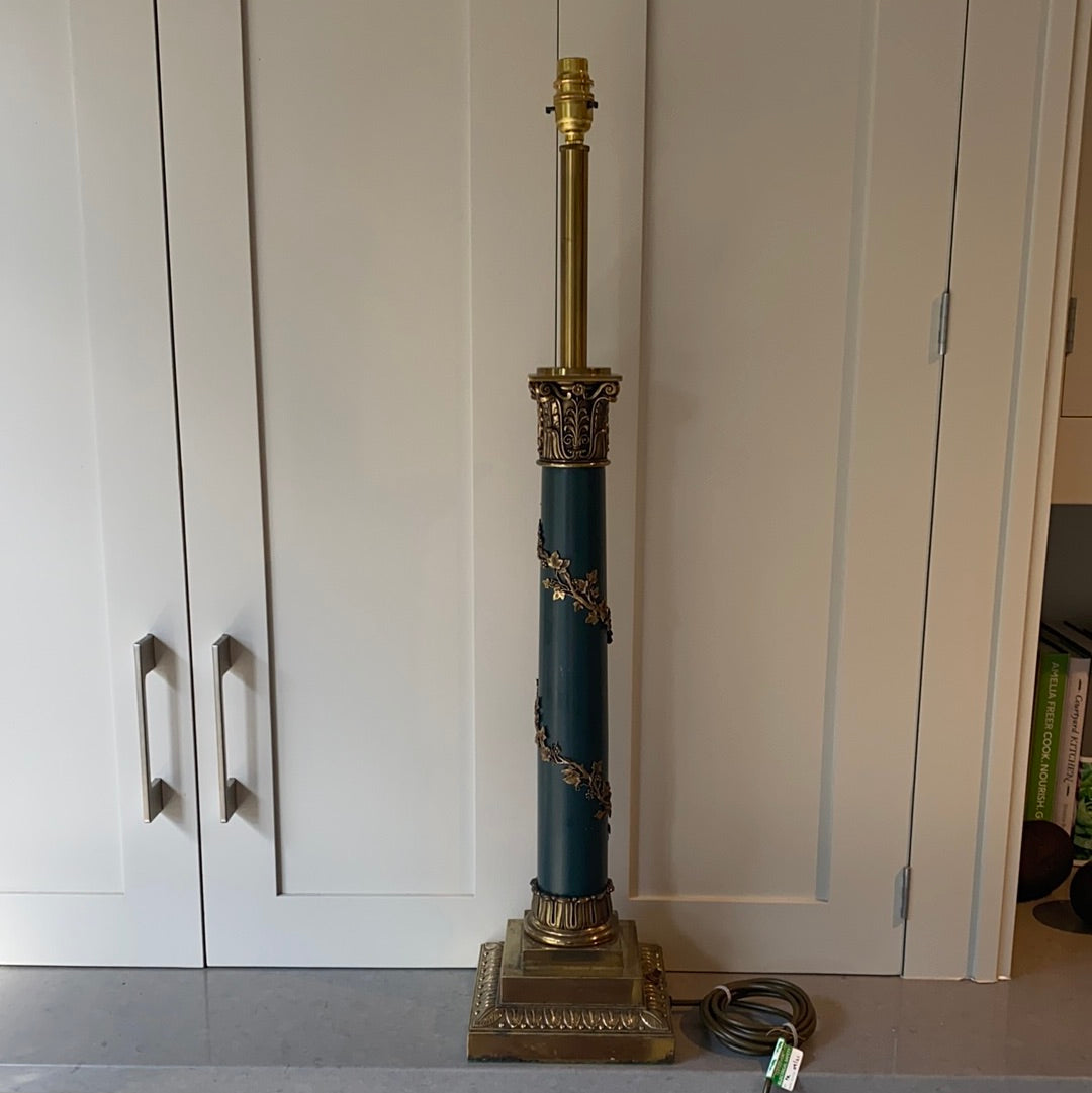 Large Vintage Dark Green & Brass Column lamp