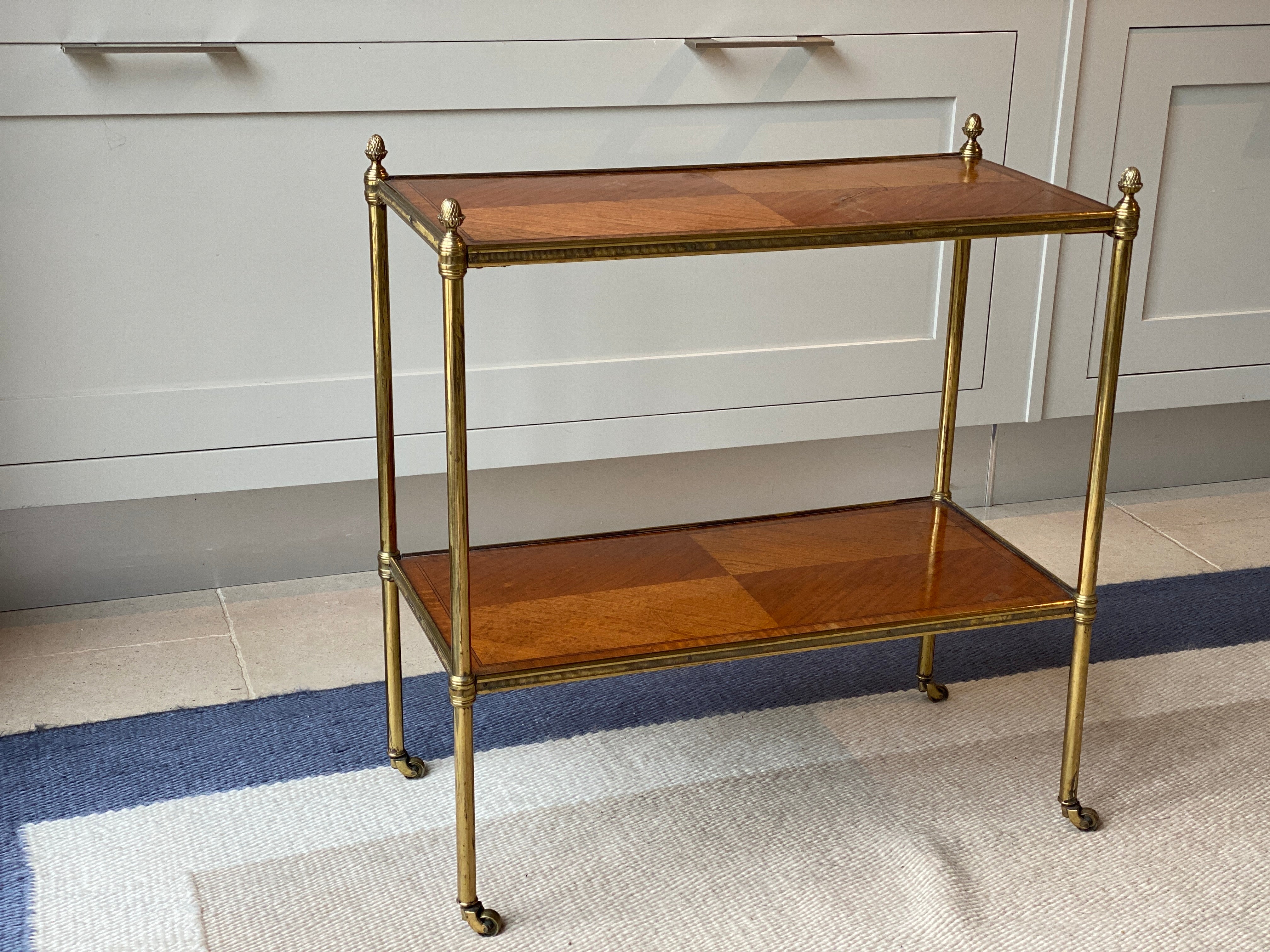 Satinwood & rosewood banded gilt brass etagere