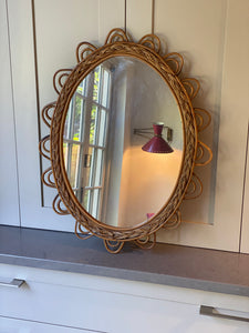 Lovely Midcentury Oval Rattan Mirror