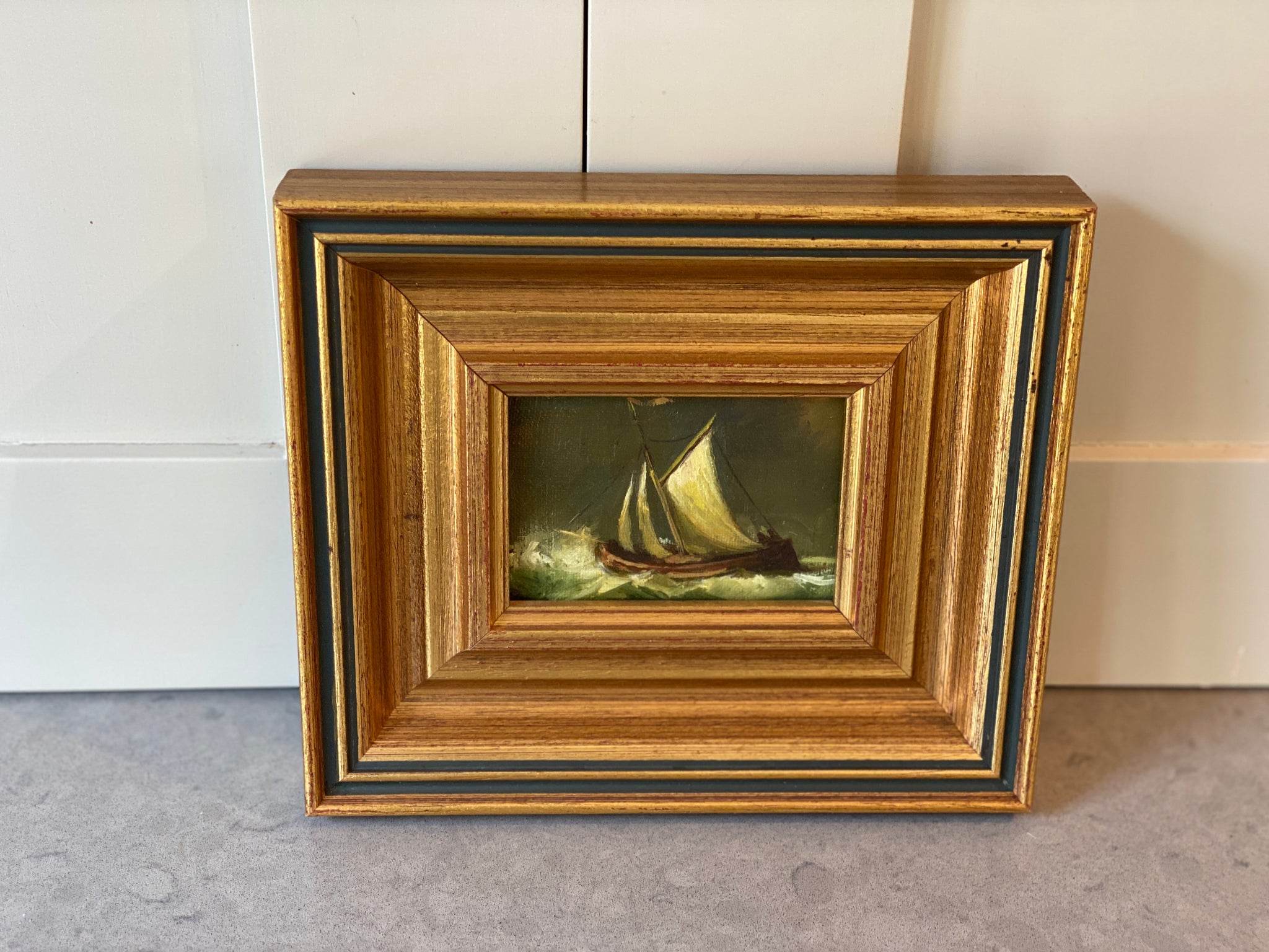 Very Small Nautical Oil on Board Painting in charming Frame