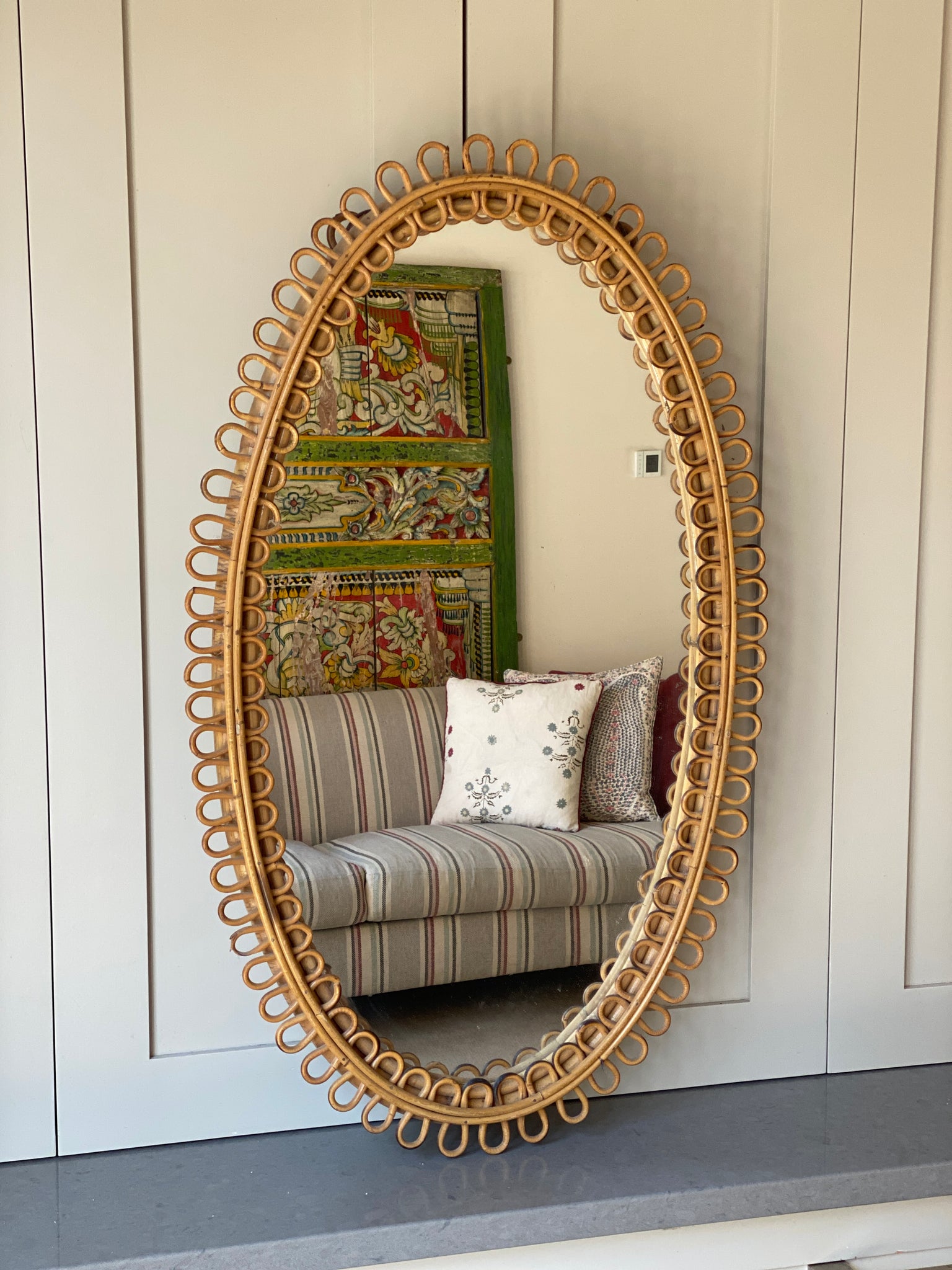 Large Oval Cane Mirror with chain