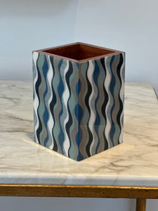 Marquetry Pen Holder - Wavy Gray, Blue, White