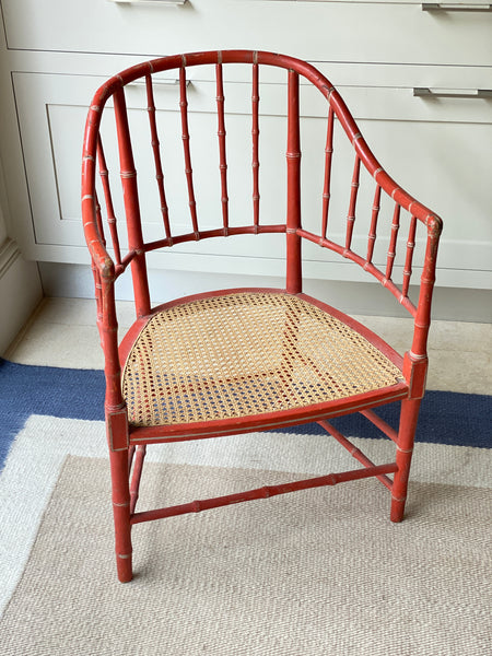 Vintage Red Faux Bamboo and Cane Chair