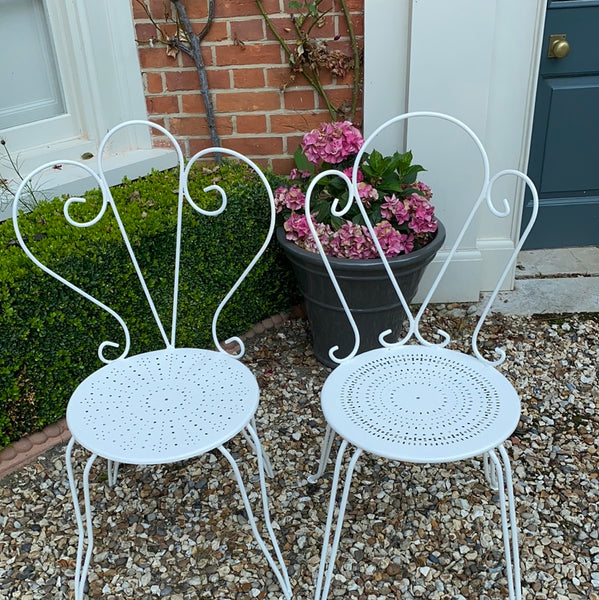 Pair of Vintage French Painted Metal Garden Chairs