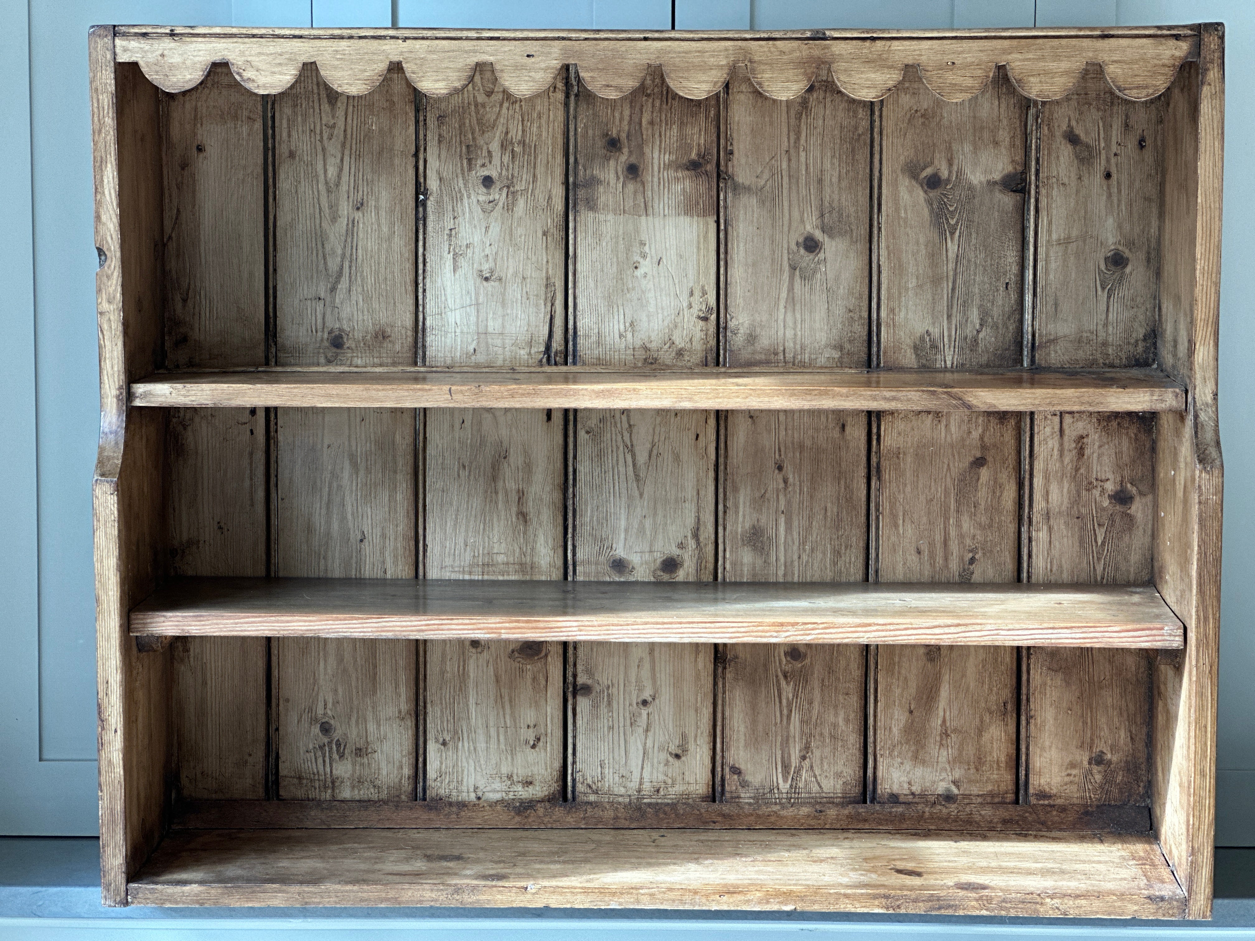 Golden Oak Hanging Shelves with Scallop Details