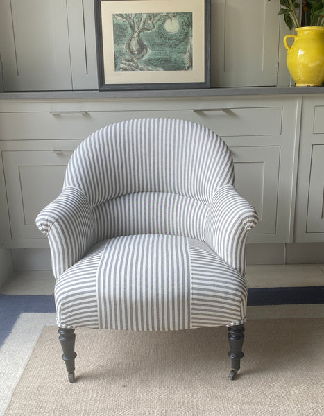 Late C19th French Chair in Black & White Ticking