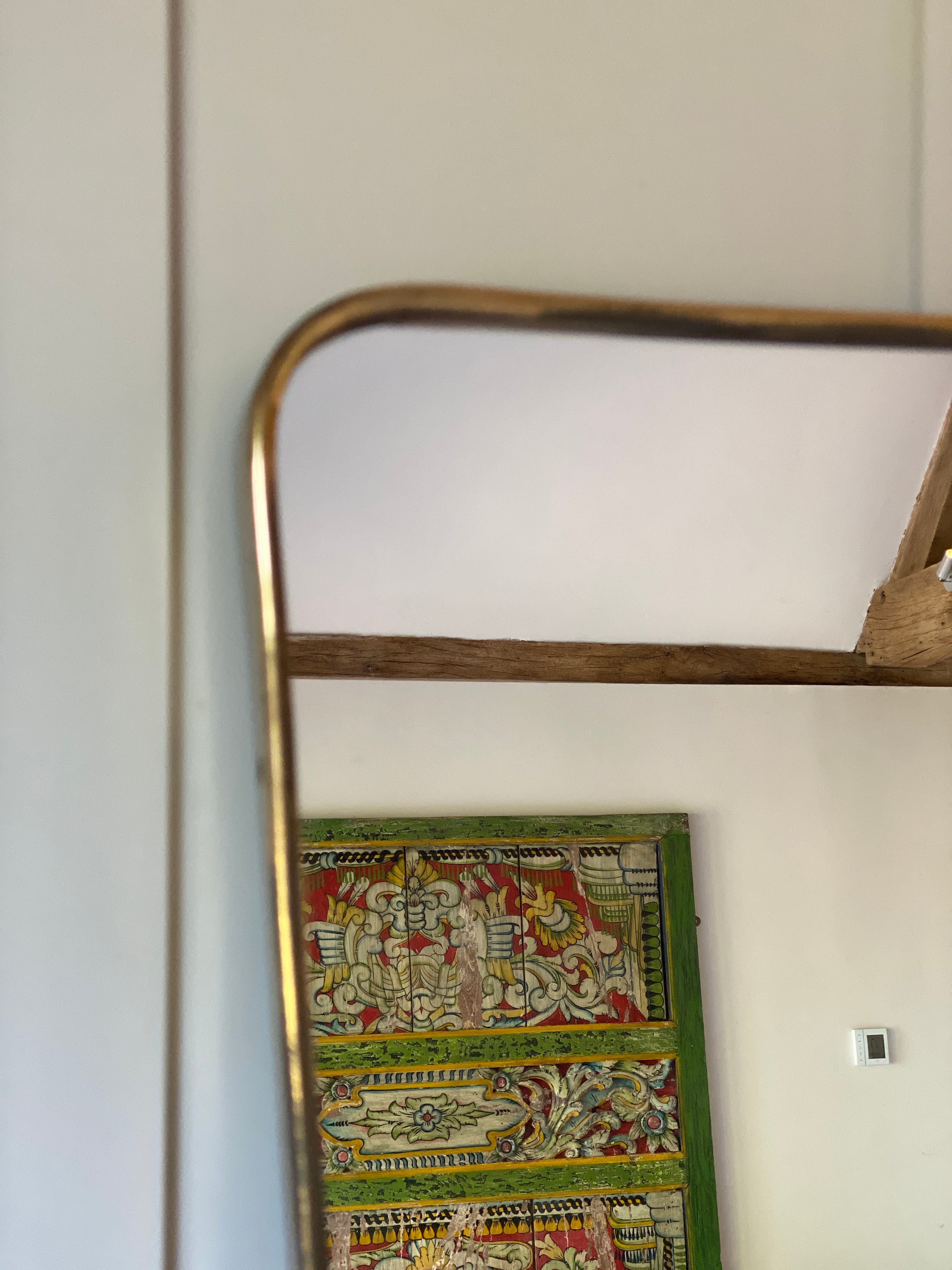 Midcentury Brass Shield Mirror (86cm H x 61cm W)