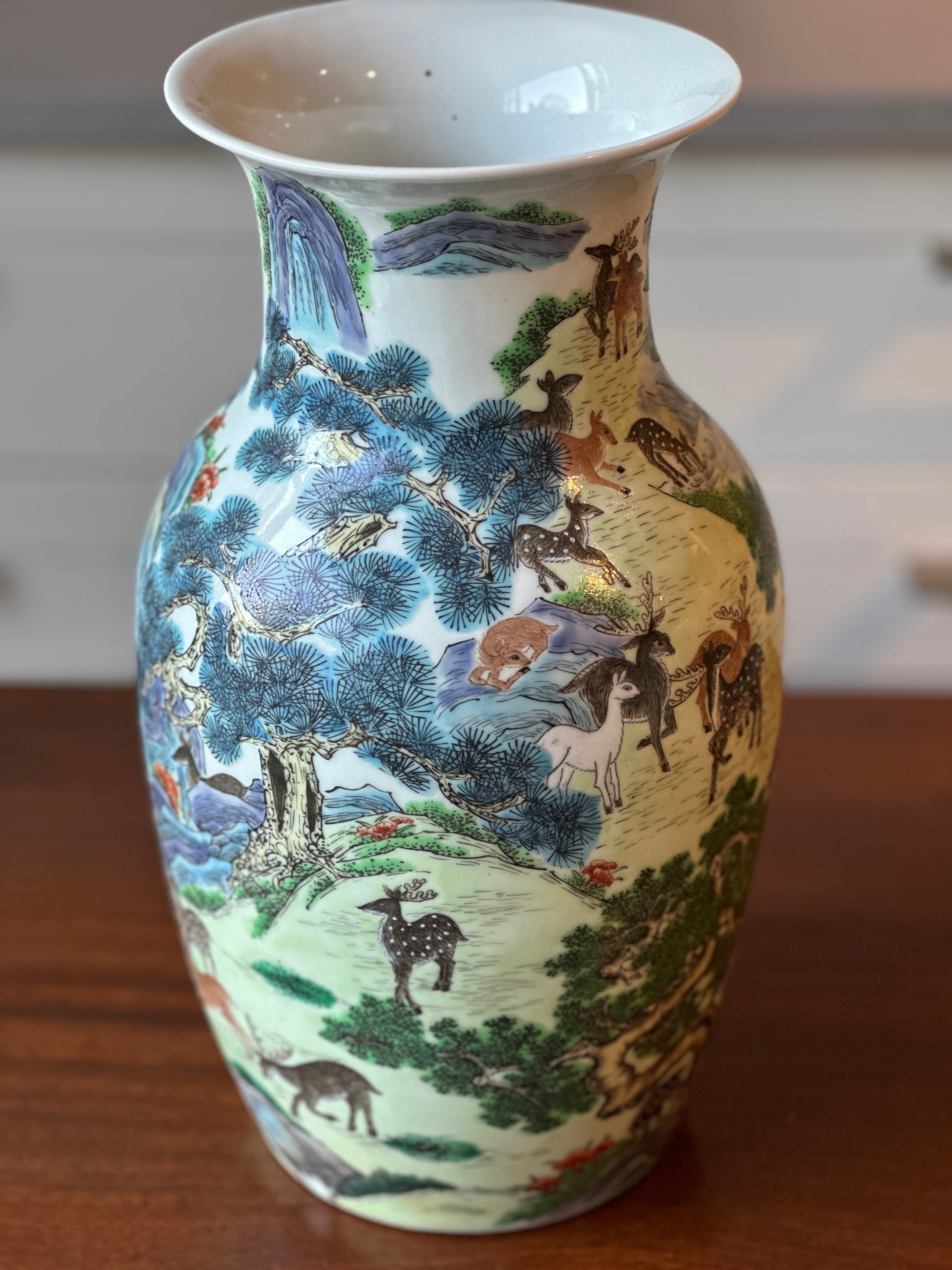 Polychrome Chinese Vase with Forest Scenes