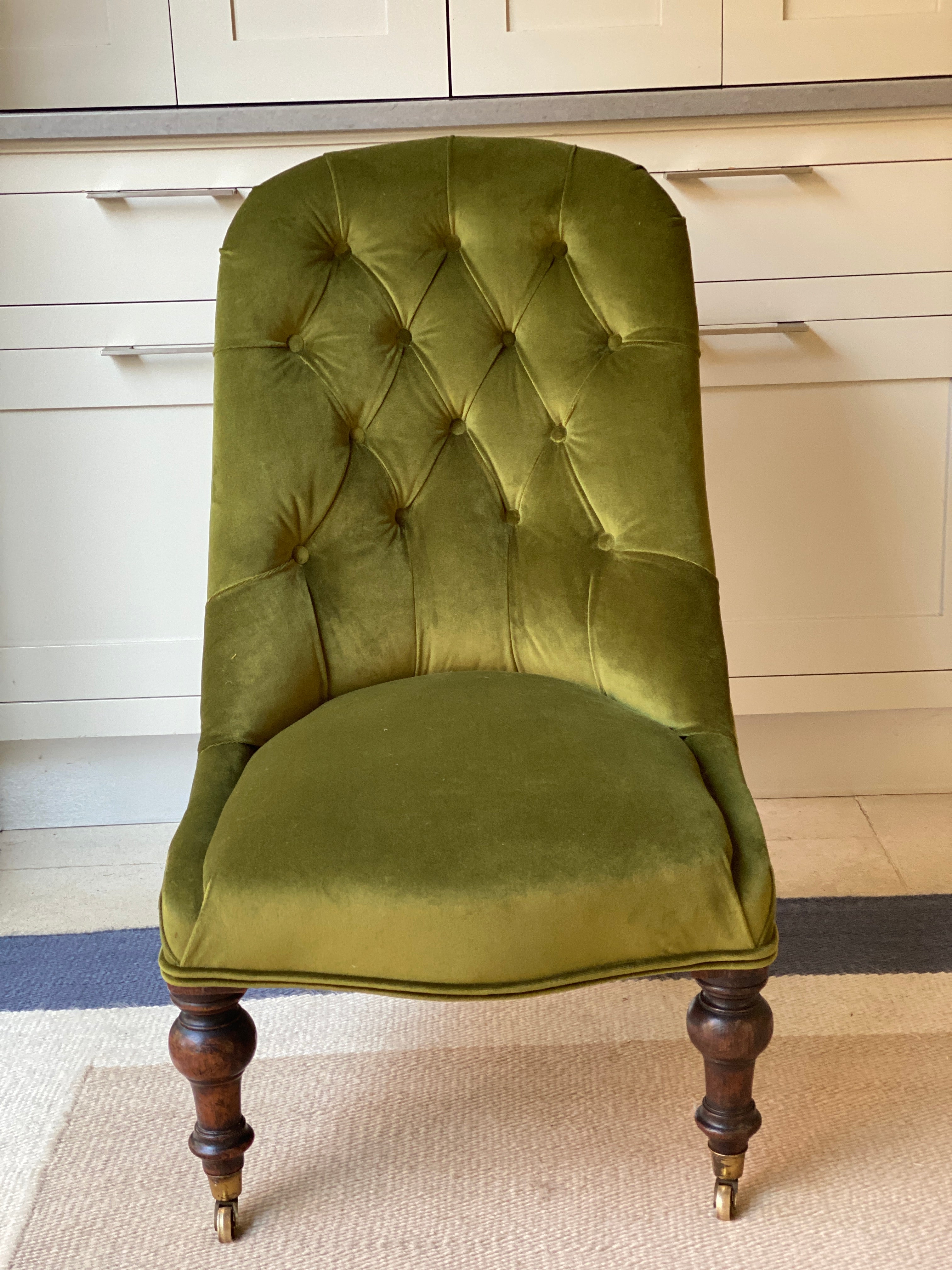 C19th French Slipper Chair in DG Green Velvet