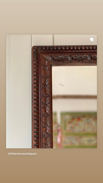 Large Carved Wood Mirror with Bevelled Plate