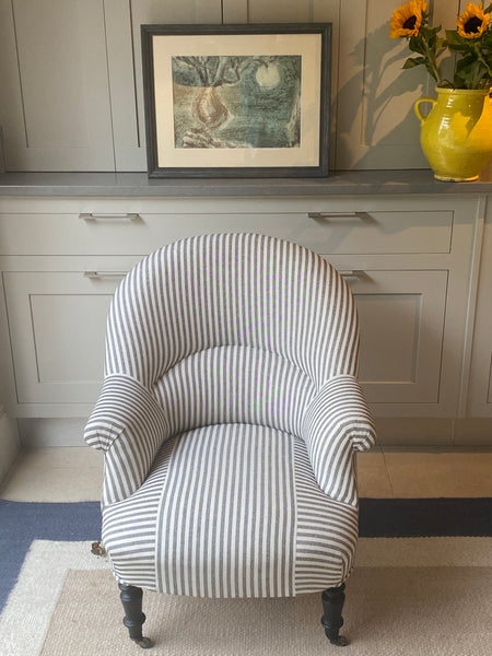 Another Late C19th French Chair in Black & White Ticking