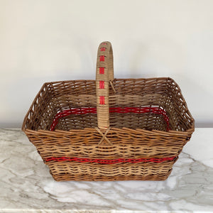 French Split Cane Handled Basket with Red accents