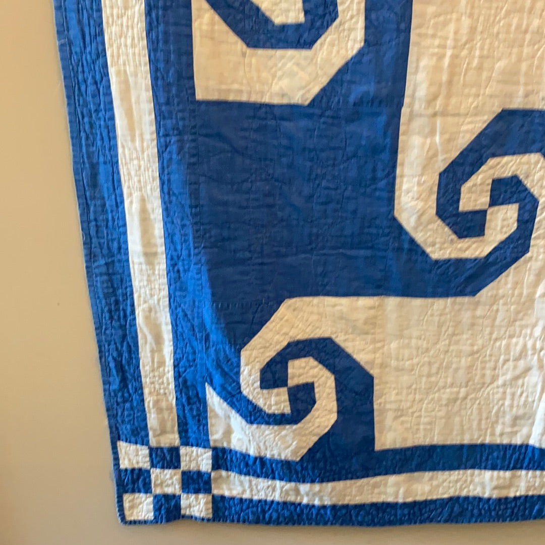 Beautiful Antique American Quilt 1890's  - Cobalt Blue & White