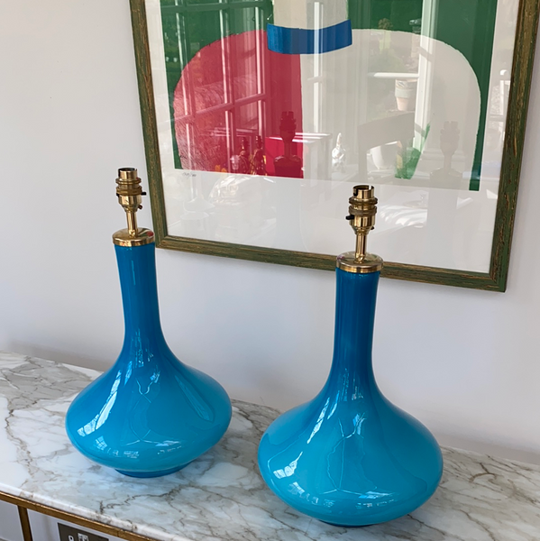 Pair of Vintage Holmegaard Table Lamps Turquoise