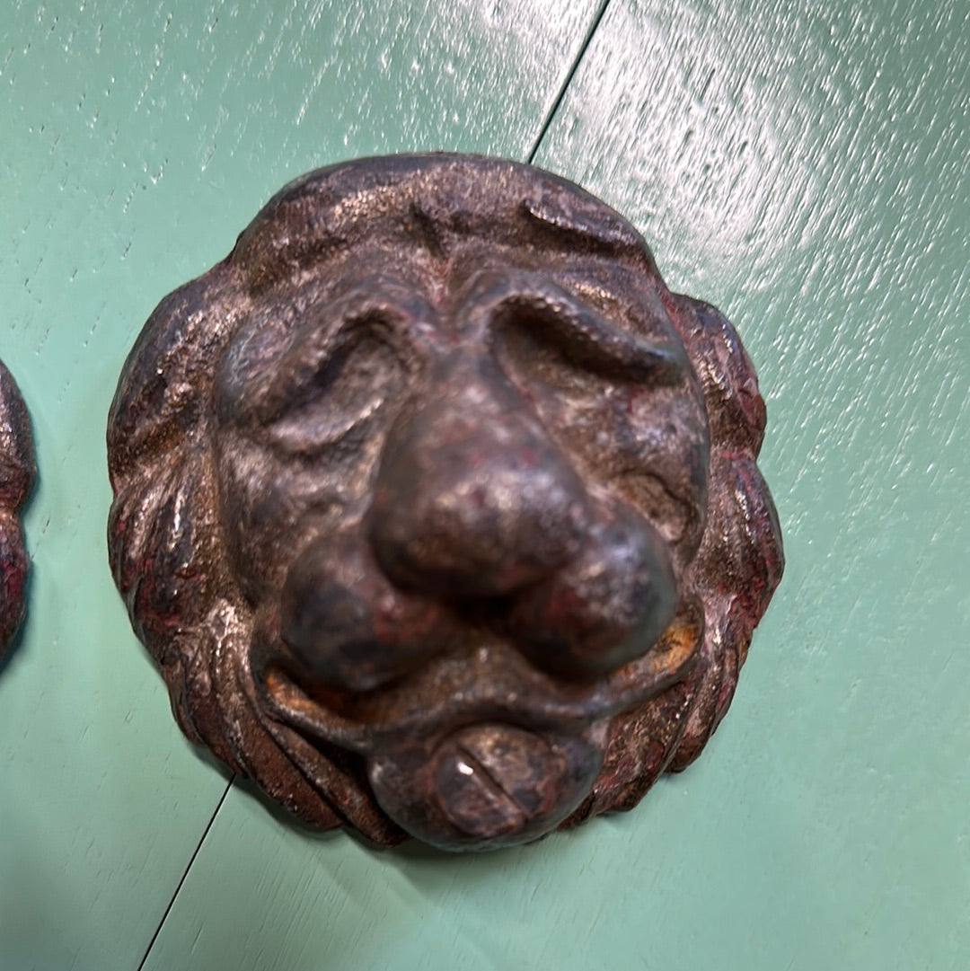 Pair of Small Cast Iron Lion Heads