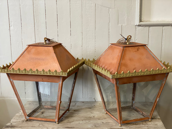 Pair of Early 20th Century Copper & Brass Lanterns